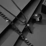 Men’s 3-Piece Alloy Jewelry Set – Cross Necklace Bracelet & Ring - H465-BK