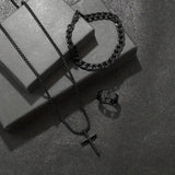 Men’s 3-Piece Alloy Jewelry Set – Cross Necklace Bracelet & Ring
