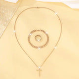 Men’s 3-Piece Alloy Jewelry Set – Cross Necklace Bracelet & Ring - H607-GO
