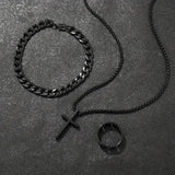 Men’s 3-Piece Alloy Jewelry Set – Cross Necklace Bracelet & Ring