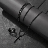 Men’s 3-Piece Alloy Jewelry Set – Cross Necklace Bracelet & Ring