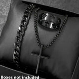 Men’s 3-Piece Alloy Jewelry Set – Cross Necklace Bracelet & Ring - BK