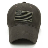 Dark green men’s baseball cap with embroidered American flag patch, size 8x14cm, fits 55-60cm hat surround