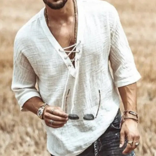 Men’s Cotton Short-Sleeved Button-Up Shirt – Breathable Casual Style - None