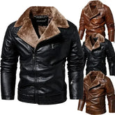 Men's Fashion Winter Leather Jacket – Thicken Fleece Motorcycle Coat with Fur Collar - Himpall