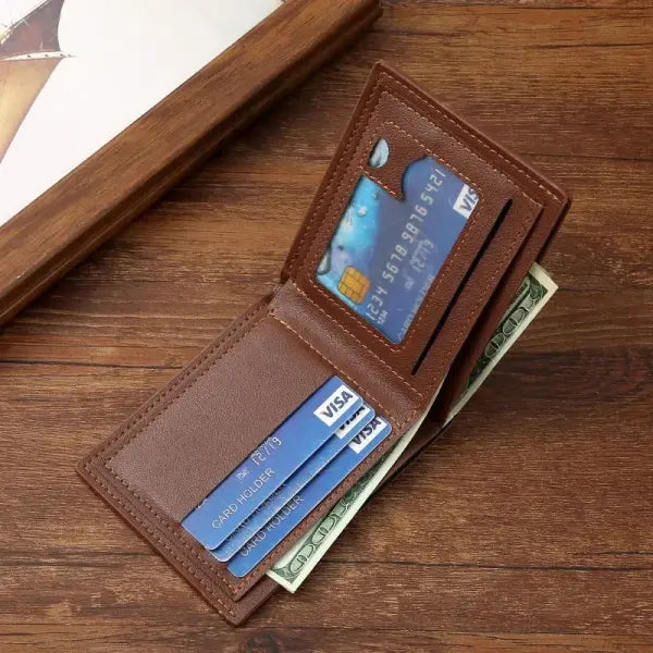 Unisex PU Leather Short Wallet Foldable with Note Compartment