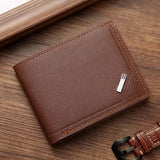 Unisex PU Leather Short Wallet Foldable with Note Compartment - Brown