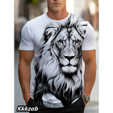 Mens Lion Print Short Sleeve Crew Neck T-Shirt Soft Breathable Casual Wear Outdoor Activities Summer Essential Clothing