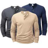 Men’s Long Sleeved Henley Neck T-shirt Slim Fit Bottoming Shirt Fitness Tops Tees Button Neck Casual Cozy Tshirt