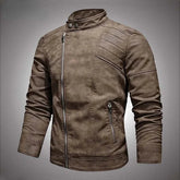 Men's Military Leather Jacket – Winter Fleece Zipper Motorcycle Coat (Slim Fit) - Himpall