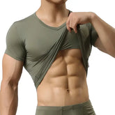 Men’s Sheer Undershirts Man Ice Silk Mesh See through Basics Shirts Sexy Fitness Bodybuilding Underwear