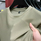 Men’s Short Sleeve Mesh Bamboo Ice Silk T-shirt Casual Versatile Summer Elastic Slimming Top for Men