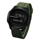 Men Sport Digital Watch LED Display Silicone Band Waterproof - pitch green
