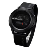 Men Sport Digital Watch LED Display Silicone Band Waterproof - black
