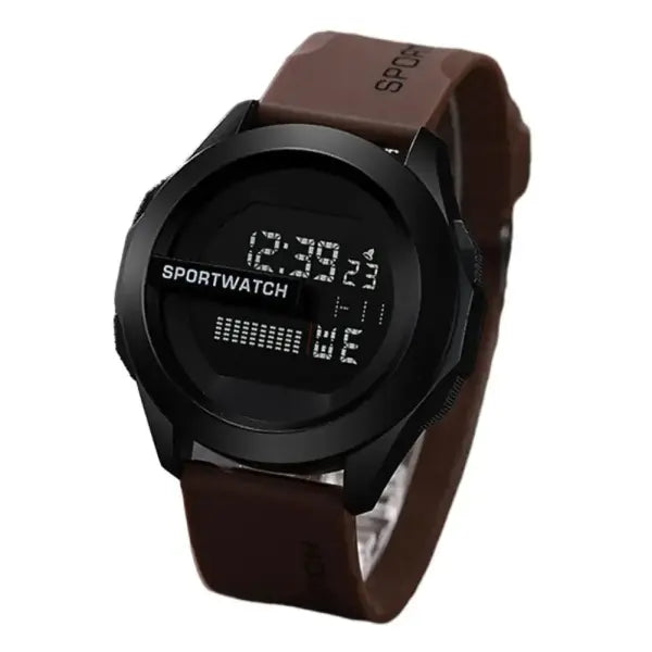 Men Sport Digital Watch LED Display Silicone Band Waterproof - brown