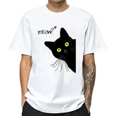Men’s T-shirt 100% Cotton Summer Meow Black Cat Print Men T Shirt Casual Loose o-neck Men Tshirt Short Sleeve t-shirt