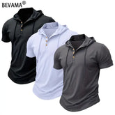 Men’s T Shirt Summer Slim Fitness Hooded Short-Sleeved Tees Male Lightweight Hoodie Fitness Breathable Sports Tops