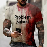 Men’s ’Problem Solved’ Bloody Graphic Tee - Horror Halloween Streetwear - Oversized Spooky Season Short Sleeve Top