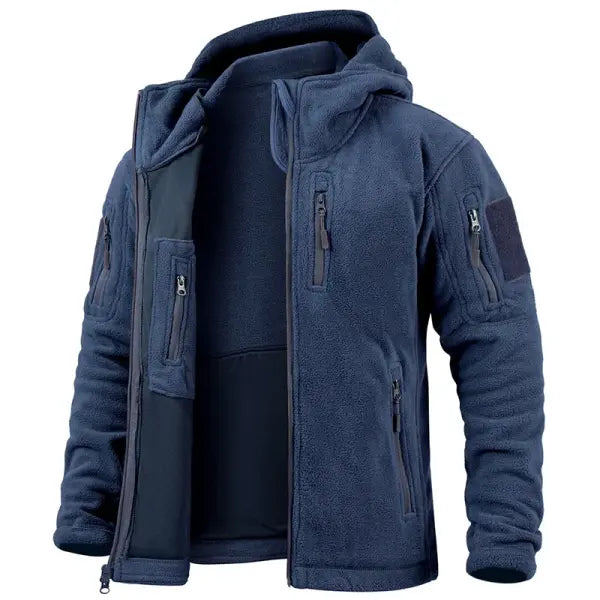 Men’s Tactical Fleece Jacket – Winter Hooded Military Outdoor Coat - Navy Blue / US XXL
