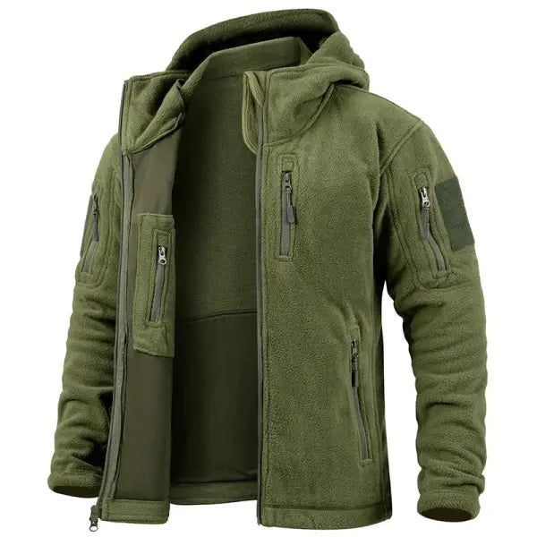 Men’s Tactical Fleece Jacket – Winter Hooded Military Outdoor Coat - Army green / US XXL