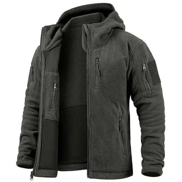 Men’s Tactical Fleece Jacket – Winter Hooded Military Outdoor Coat - Dark Grey / US XXL
