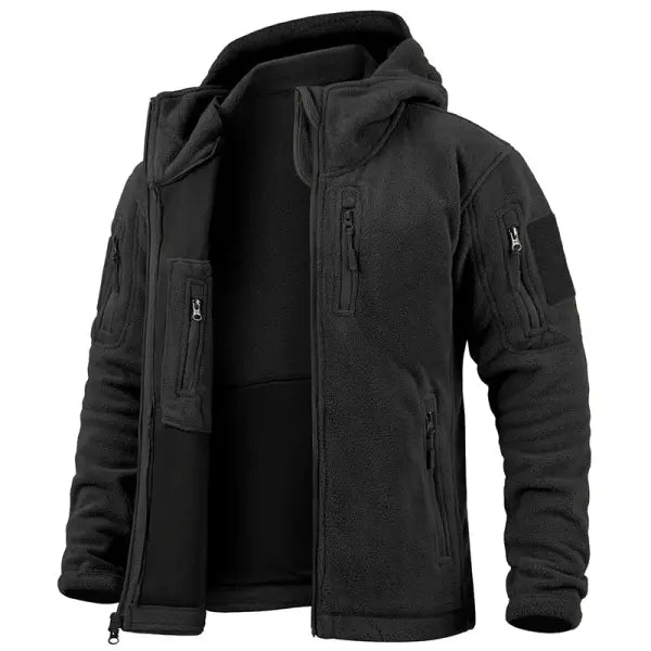 Men’s Tactical Fleece Jacket – Winter Hooded Military Outdoor Coat - Black / US XXL