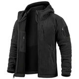 Men’s Tactical Fleece Jacket – Winter Hooded Military Outdoor Coat - Black / US XXL