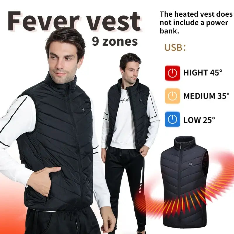 Mens Winter Smart Heated Vest USB Powered for Outdoor Cold Weather