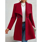 Mia Muse Women's Winter Coat - Solid Color Lapel Button-Up Work Coat & Valentine's Gift - Himpall