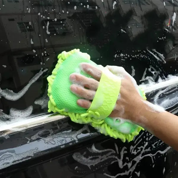 Microfiber Car Washer Sponge Cleaning Car Care Detailing Brushes Washing Towel Auto Gloves Styling Accessories - green