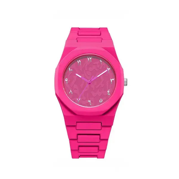 Arabic Numeral Quartz Watch with Stainless Steel Case and Rubber Band - pink