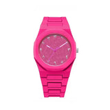 Arabic Numeral Quartz Watch with Stainless Steel Case and Rubber Band - pink