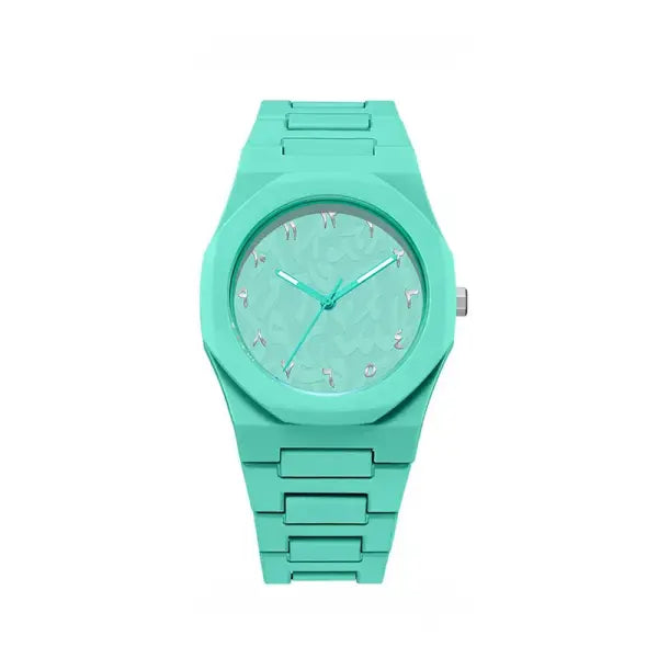 Arabic Numeral Quartz Watch with Stainless Steel Case and Rubber Band - sky blue
