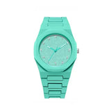 Arabic Numeral Quartz Watch with Stainless Steel Case and Rubber Band - sky blue