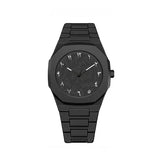 Arabic Numeral Quartz Watch with Stainless Steel Case and Rubber Band - black