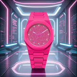 Arabic Numeral Quartz Watch with Stainless Steel Case and Rubber Band