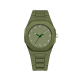 Arabic Numeral Quartz Watch with Stainless Steel Case and Rubber Band - green