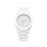Arabic Numeral Quartz Watch with Stainless Steel Case and Rubber Band - white