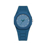 Arabic Numeral Quartz Watch with Stainless Steel Case and Rubber Band - blue