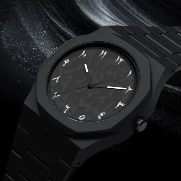 Arabic Numeral Quartz Watch with Stainless Steel Case and Rubber Band