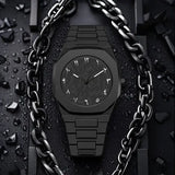 Arabic Numeral Quartz Watch with Stainless Steel Case and Rubber Band