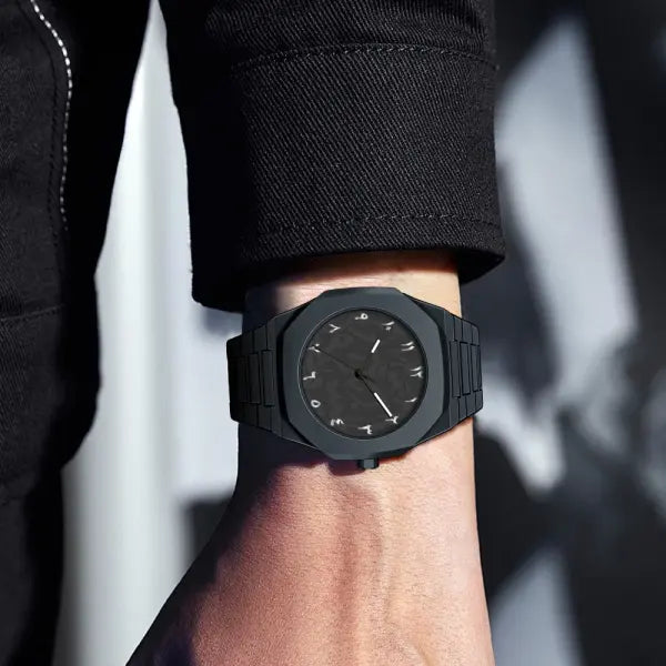 Arabic Numeral Quartz Watch with Stainless Steel Case and Rubber Band
