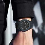 Arabic Numeral Quartz Watch with Stainless Steel Case and Rubber Band