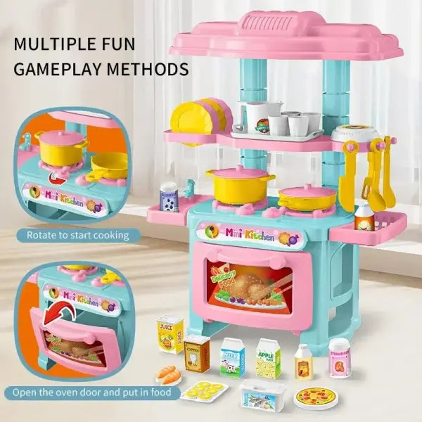 Mini Kitchen Counter DIY Simulated Cooking Play Set for Kids - Pink