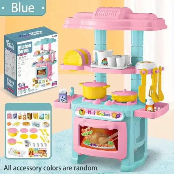 Mini Kitchen Counter Play Set DIY Simulated Cooking Food Tableware Play House Role Play Pretend Game Toy Gift Kid Boy