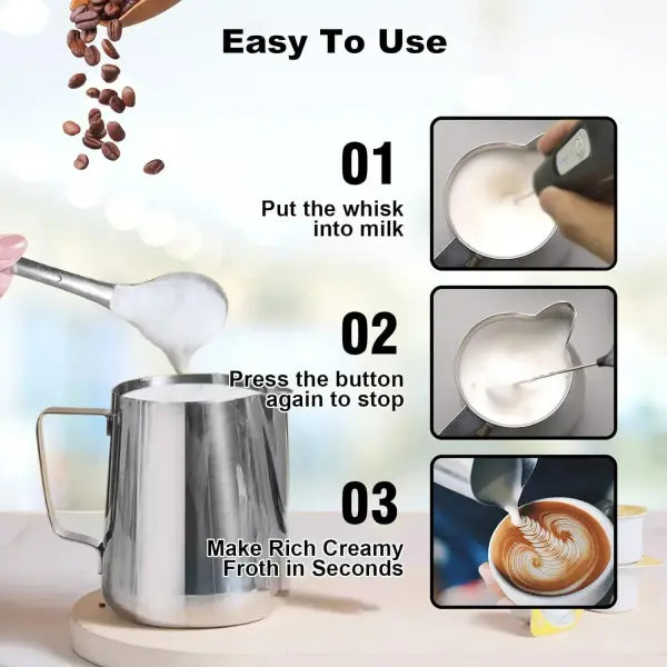 Mini Milk Frother USB Rechargeable Coffee Whisk – 3 Speeds Foam Maker - black / <0.5L