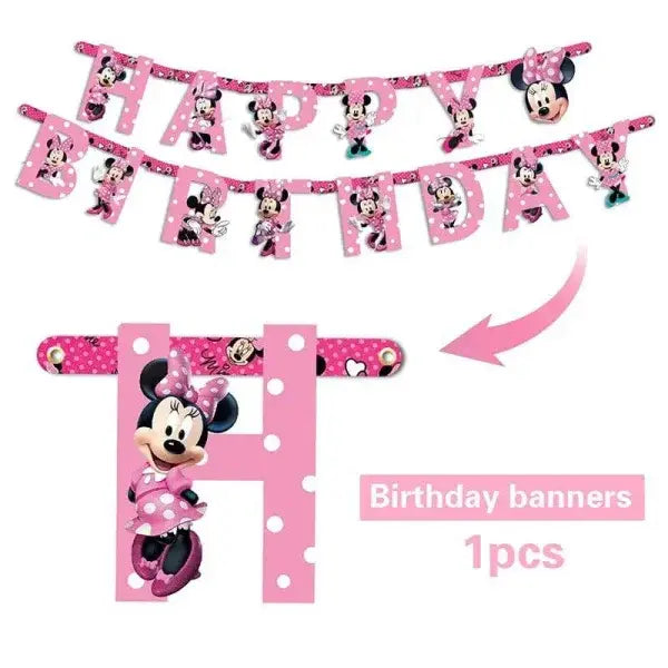 Minnie Mouse Decorations for Enchanting Disney Birthday Celebrations - 1set HBD Banner 2