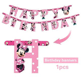 Pink Minnie Mouse birthday banner with polka dots for Disney parties
