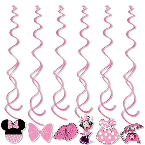 Minnie Mouse Decorations for Enchanting Disney Birthday Celebrations - 6pcs Spiral Banner