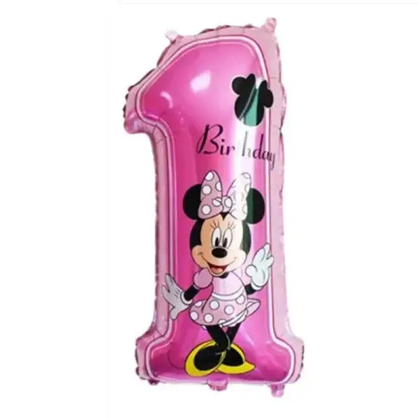 Pink Minnie Mouse number 1 balloon in polka dot dress for Disney birthday parties
